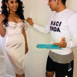 House of CB off Shoulder Blush Satin Dress